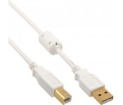 InLine® USB 2.0 Câble, A an B, blanc / or, mit Ferritkern, 2m